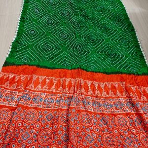 gajisilk Ajrakh with bandhni saree